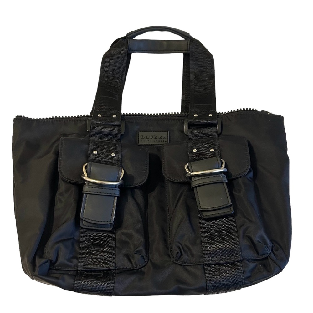 Lauren Ralph Lauren Y2K Black Nylon Cargo Purse Bag Satchel Gorpcore Neutral
